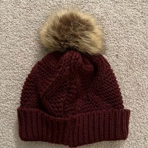 Burgundy David & Young Knit Pom Hat